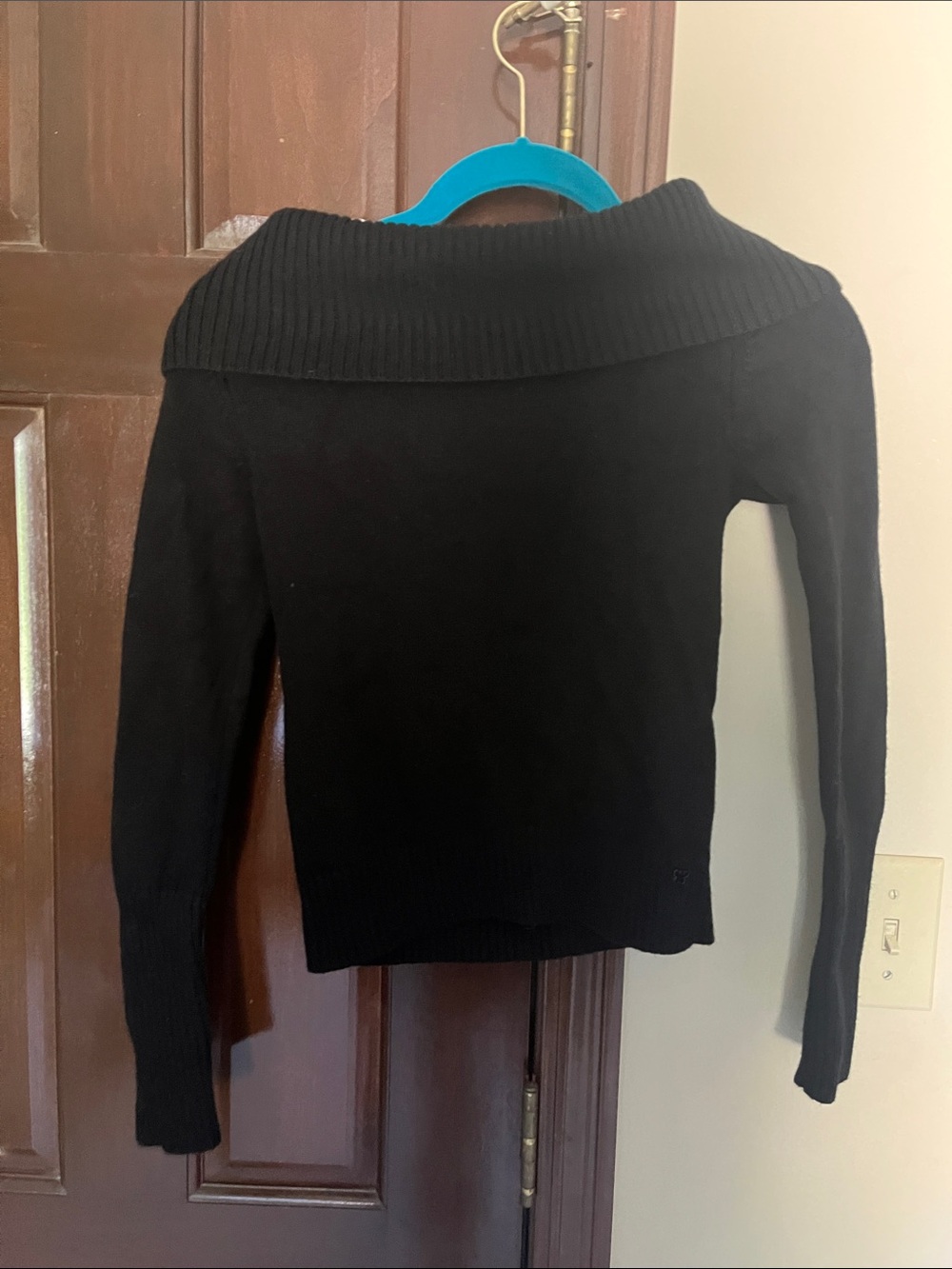 Sunday Best Black Off-the-Shoulder Foldover Collar Sweater